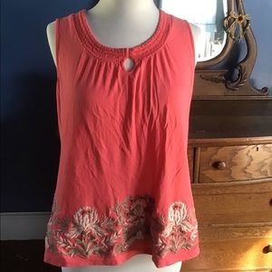 2/$15. Croft & Barrow Peach Embroidered Sleeveless Top In Size L
